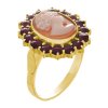 Silver ring with czech garnet and cameo, gold plated - oval                                         