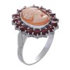 Silver ring with czech garnet and cameo, rhodium plated - oval                                      