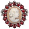 Silver ring with czech garnet and cameo, rhodium plated - oval                                      