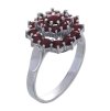 Silver ring with czech garnet, rhodium plated - flower                                              