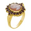 Silver ring with czech garnet and cameo, gold plated - oval                                         