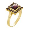 Silver ring with czech garnet, gold plated - square                                                 