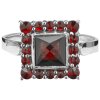 Silver ring with czech garnet, rhodium plated - square                                              