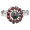 Silver ring with czech garnet, rhodium plated - flower                                              