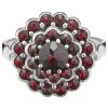 Silver ring with czech garnet, rhodium plated - flower                                              