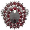 Silver ring with czech garnet, rhodium plated - oval                                                