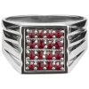 Silver ring with czech garnet, rhodium plated - square                                              