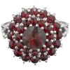 Silver ring with czech garnet, rhodium plated - flower                                              
