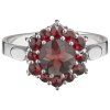 Silver ring with czech garnet, rhodium plated - flower                                              