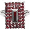 Silver ring with czech garnet, rhodium plated - rectangle                                           