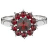 Silver ring with czech garnet, rhodium plated - flower                                              