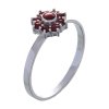 Silver ring with czech garnet, rhodium plated - flower                                              
