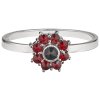Silver ring with czech garnet, rhodium plated - flower                                              