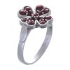 Silver ring with czech garnet, rhodium plated - four-leaf clover                                    