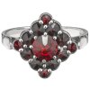 Silver ring with czech garnet, rhodium plated - square                                              