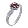 Silver ring with czech garnet, rhodium plated - flower                                              