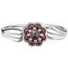 Silver ring with czech garnet, rhodium plated - flower                                              