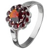 Silver ring with czech garnet, rhodium plated - flower                                              
