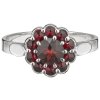 Silver ring with czech garnet, rhodium plated - flower                                              