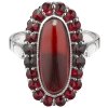 Silver ring with czech garnet, rhodium plated - oval                                                
