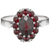 Silver ring with czech garnet, rhodium plated - oval                                                
