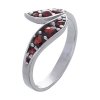 Silver ring with czech garnet, rhodium plated - leaf                                                