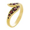 Silver ring with czech garnet, gold plated - leaf                                                   
