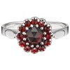 Silver ring with czech garnet, rhodium plated - flower                                              