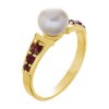 Silver ring with czech garnet and pearl, gold plated                                                