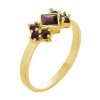 Silver ring with czech garnet, gold plated - square                                                 