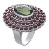 Silver ring with czech garnet and moldavite, rhodium plated - oval                                  
