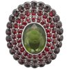 Silver ring with czech garnet and moldavite, rhodium plated - oval                                  