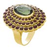 Silver ring with czech garnet and moldavite, gold plated - oval                                     