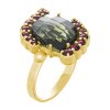 Silver ring with czech garnet and moldavite, gold plated - rectangle                                