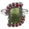 Silver ring with czech garnet and moldavite, rhodium plated - rectangle                             