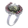 Silver ring with czech garnet and moldavite, rhodium plated - rectangle                             