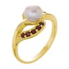 Silver ring with czech garnet and pearl, gold plated - wave                                         