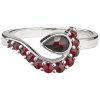 Silver ring with czech garnet, rhodium plated - wave                                                