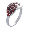 Silver ring with czech garnet, rhodium plated - wave                                                