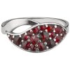 Silver ring with czech garnet, rhodium plated - wave                                                