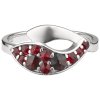 Silver ring with czech garnet, rhodium plated - wave                                                