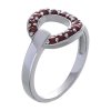 Silver ring with czech garnet, rhodium plated - circle                                              