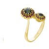 Silver ring with czech garnet and moldavite, gold plated - flower                                   