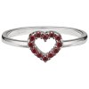 Silver ring with czech garnet, rhodium plated - heart                                               