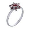 Silver ring with czech garnet, rhodium plated - flower                                              