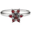 Silver ring with czech garnet, rhodium plated - flower                                              