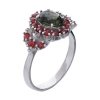 Silver ring with czech garnet and moldavite, rhodium plated - oval                                  