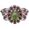 Silver ring with czech garnet and moldavite, rhodium plated - oval                                  