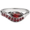 Silver ring with czech garnet, rhodium plated - wave                                                