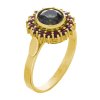 Silver ring with czech garnet and moldavite, gold plated - flower                                   